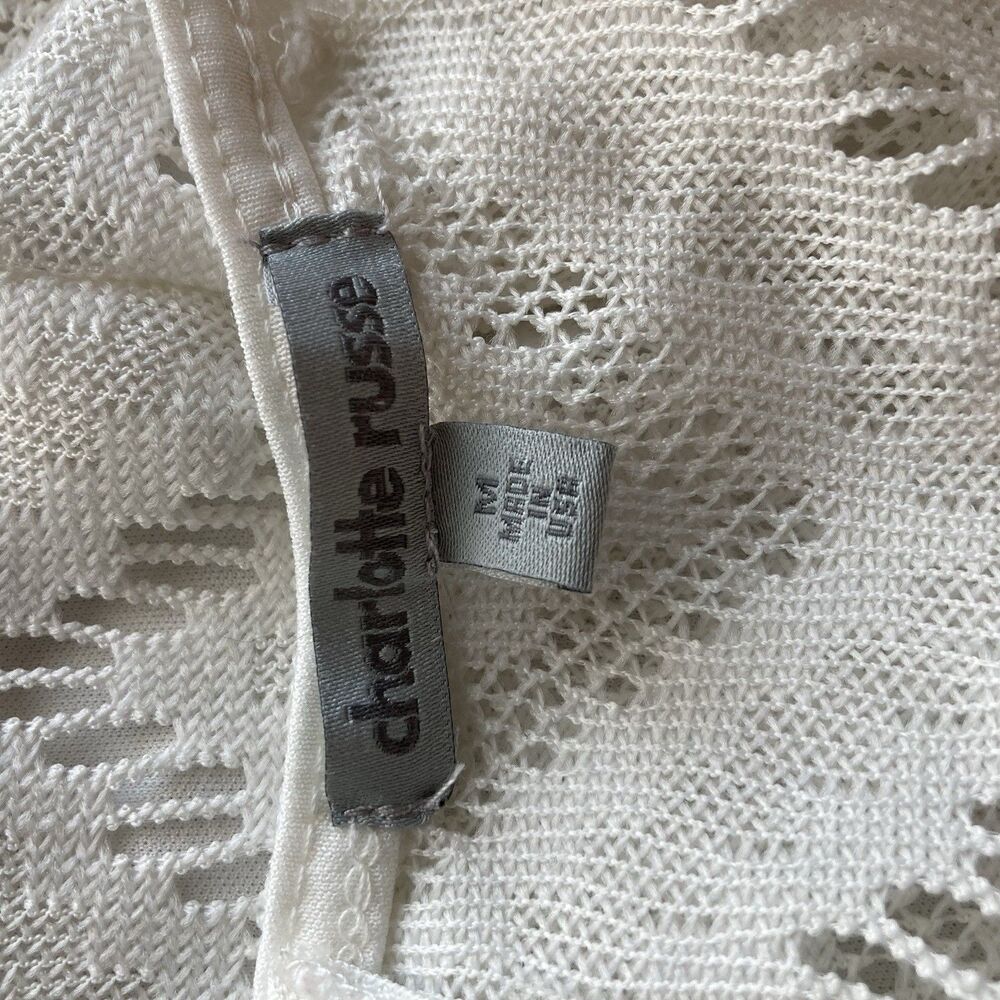 Vtg Y2K Lace Crop Top Sz M Charlotte Russe Halter White Coquette Romantic Fairy - Picture 8 of 9